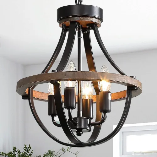 Vista 19 de Lámpara de Araña Estilo Granja, Lámpara Colgante Moderna, Luminaria de Techo Rústica de 4 Luces, Lámpara de Araña Vintage para Pasillo Vestíbulo