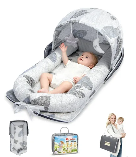 Vista 13 de Tumbona para bebé, tumbona portátil plegable de viaje para recién nacido de 0 a 12 meses, lavable y ligera, nido para bebé con toldo, nido de bebé