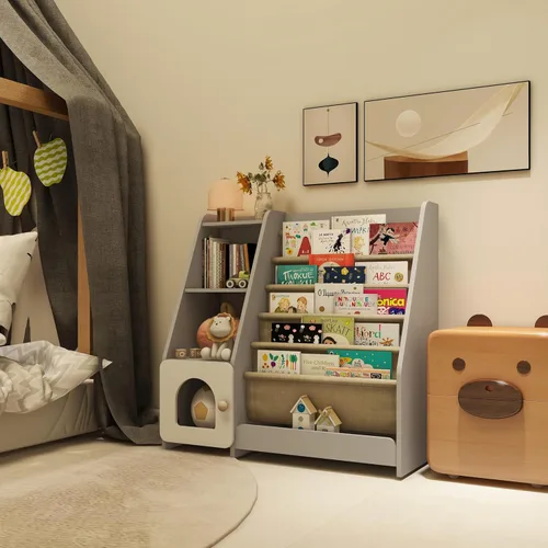 Vista 8 de Estantería para niños FKWin, organizador de almacenamiento de juguetes para niños, estante de almacenamiento para bebés, estanterías de madera