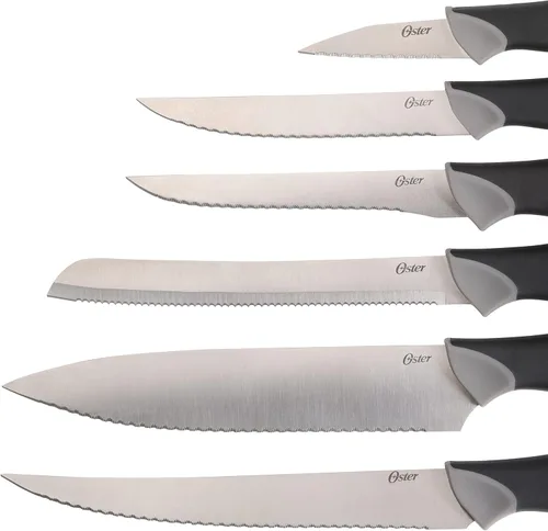 Vista 2 de Oster Lindbergh Juego de cuchillos de cocina con bloque de acero inoxidable de 14 piezas, negro - Cuchillos para cocina