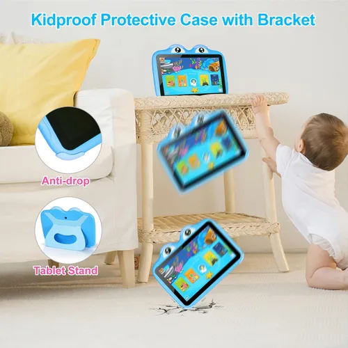Vista 5 de Tablet para niños de 10.1 pulgadas, Tablet Android 11 de 64GB para niños con estuche, Google Play, YouTube, cámara dual, WiFi, Bluetooth, Azul