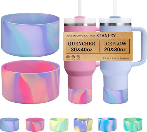 Vista 16 de HEYSKAY Base protectora de silicona para botas Stanley Quencher Adventure de 40 onzas y vaso Stanley IceFlow de 20 onzas y 30 onzas, y compatible