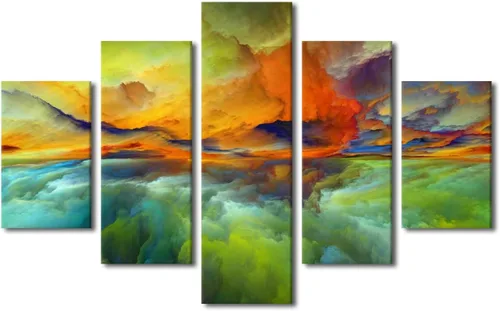 Vista 14 de Pintura en lienzo colorida para sala de estar, 5 paneles, impresiones abstractas sobre lienzo, arte de pared para sala de estar, dormitorio