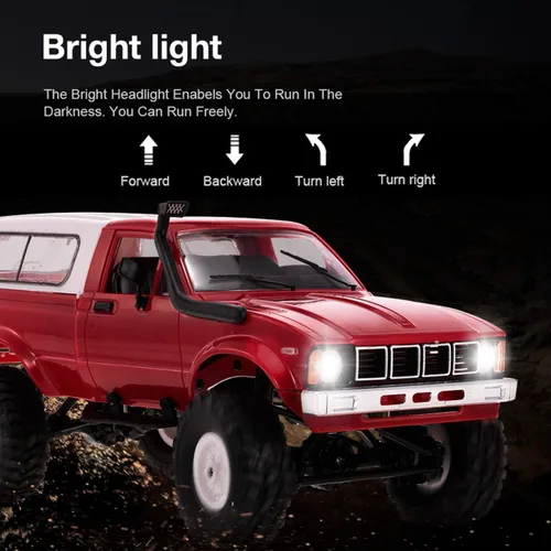Vista 8 de Camión RC WPL C24 RC Crawler escala 1/16 4x4 RC Rock Crawler todo terreno todoterreno Pickup Truck RTR Control remoto LED proporcional acelerador