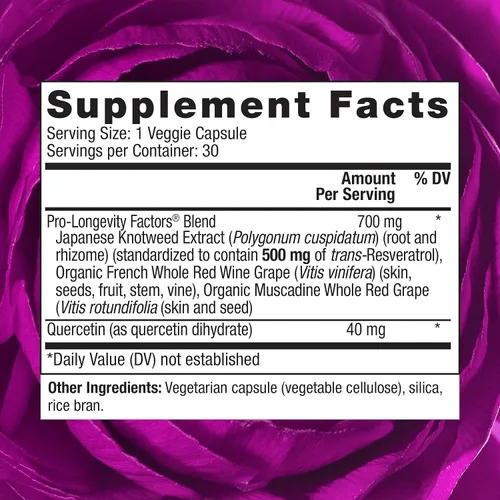 Vista 2 de Reserveage Beauty, Resveratrol 500 MG, suplemento antioxidante Trans-Resveratrol para la salud cardíaca y celular, apoya el envejecimiento saludable