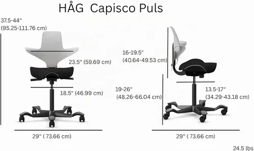 Vista 3 de HAG Capisco Puls - Silla de escritorio ajustable para sentarse a pie, marco negro, cojín parcial negro