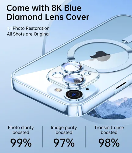 Vista 4 de Funda magnética transparente para iPhone 14 con protección completa de lente de cámara [combinación perfecta para MagSafe]