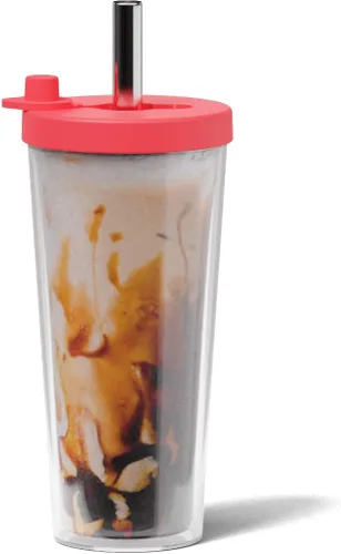 Vista 13 de Dodoko Taza de té Boba/Bubble reutilizable – 17 oz con tapa y pajita; taza de café frío/batido para llevar, color azul brisa