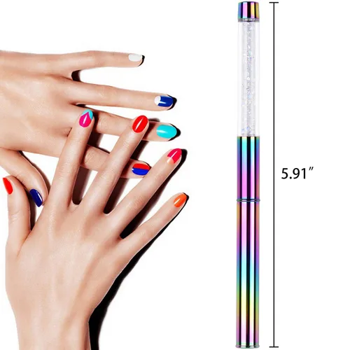 Vista 7 de 1 Uds. Oval UV Builder Gel Nail Brush Rhinestone Mango Profesional Nail Art Tool para Polygel Hard Gel