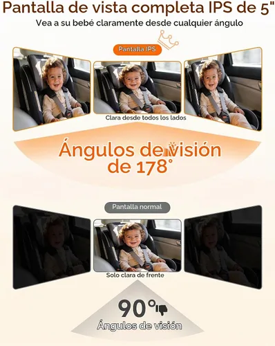 Vista 4 de S100C - Cámara de coche para bebé alimentada por USB, visión nocturna cristalina para asiento trasero para bebé, ajuste de brillo y monitor IPS