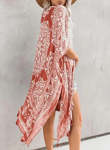 Vista 7 de Dokotoo - Cárdigans tipo kimono, informales, de moda con estampado de verano para mujer, salidas de baño holgadas