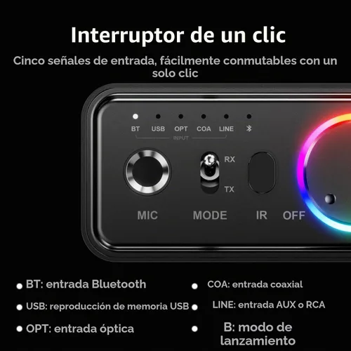 Vista 3 de Transmisor receptor de audio Bluetooth 5.3 mejorado M18 para TV estéreo en el hogar, adaptador de audio inalámbrico Bluetooth de baja latencia