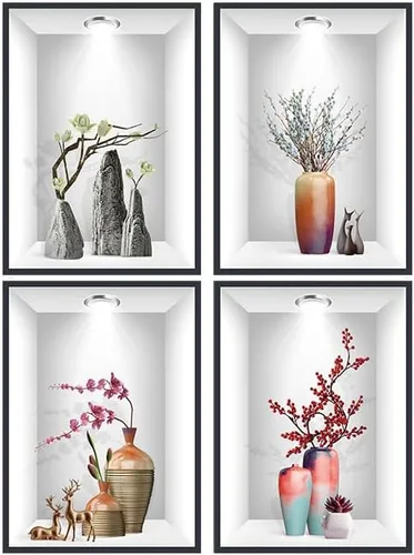 Vista 7 de Calcomanías de pared 3D para florero, flores de simulación, calcomanías de pared extraíbles para decoración del hogar, sala de estar, oficina