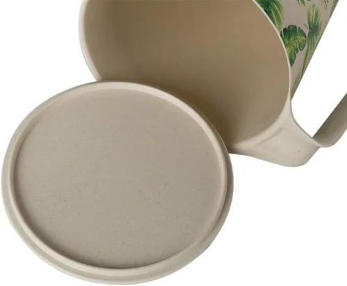 Vista 6 de Jarra de agua con tapa y 4 tazas de fibra de bambú para beber patrón de hojas para interior y exterior