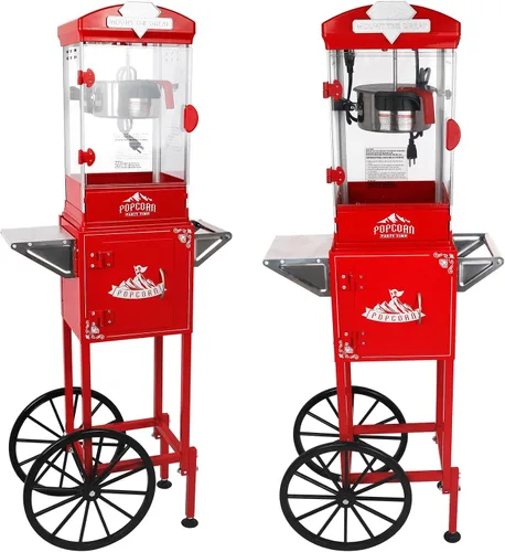 Vista 7 de Ball & Cast Máquina de palomitas de maíz de 10 onzas estilo teatro en carrito con ruedas con 3 cucharas de plástico, máquinas de palomitas de maíz
