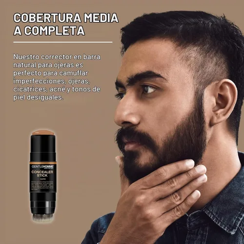 Vista 3 de Gentlehomme - Corrector en Barra - Corrector y Brocha 2 en 1 para Hombre - Para Manchas, Ojeras, Cicatrices, Acné y Tonos de Piel Desiguales Oscuro