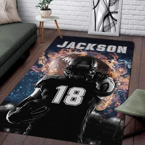 Vista 18 de Personalized Amazing Football Athlete Rug with Name Number, Football Welcome Mat 2x3 3x5 4x6 5x8, Sports Bathroom Rug for Living Room Bedroom
