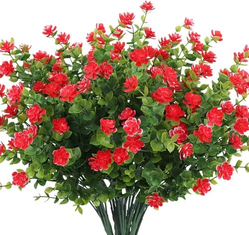Vista 28 de RECUTMS - Flores artificiales, 12 plantas sintéticas para exteriores, resisten rayos ultravioleta, arbustos para interiores y exteriores, maceta