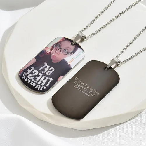 Vista 6 de Collar con colgante de etiqueta de perro con foto personalizada, fecha, texto, imágenes, collar de acero inoxidable personalizado para hombres