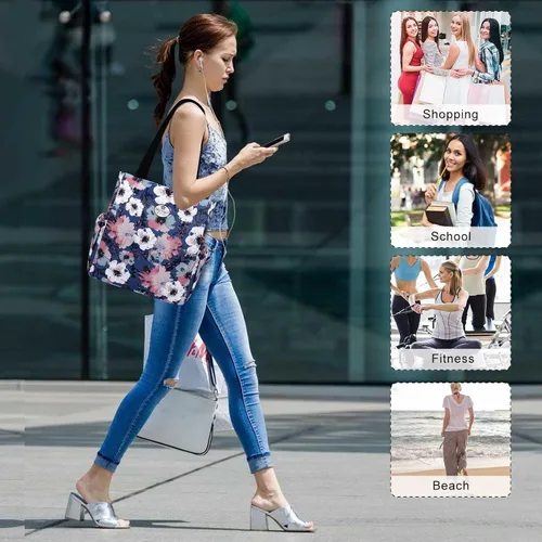 Vista 5 de HUA ANGEL Bolsa de viaje Bolso de hombro casual ligero diario floral para ir de compras, trabajo, gimnasio, playa