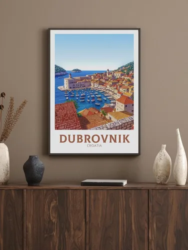 Vista 4 de Dubrovnik Croatia Travel Poster Ilustración de Dubrovnik Impresión de Dubrovnik Impresión de Croacia Póster de Dubrovnik Pintura