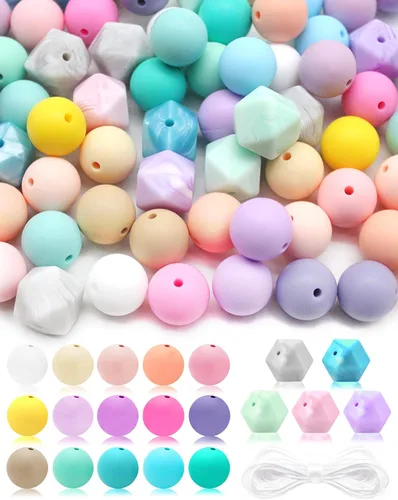 Vista 9 de 100 cuentas de lentejas de silicona de 0.47 pulgadas (0.472 in) de goma de ábaco espaciador suelto con cordón de 16.4 ft para pulseras, collares