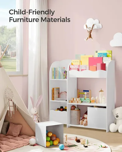Vista 4 de SONGMICS Organizador de juguetes y libros para niños, estantería y almacenamiento de juguetes, organizador de almacenamiento con 2 cajas de Blanco