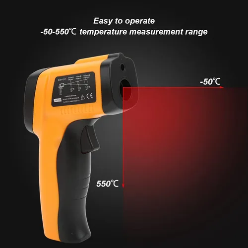 Vista 2 de Fafeicy Termómetro infrarrojo, temperatura digital con emisividad ajustable para uso industrial