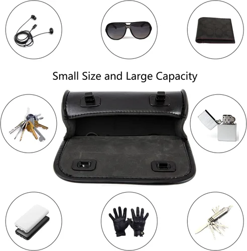 Vista 4 de kucehiup Bolsa para manillar de motocicleta, bolsa universal enrollable de herramientas de piel sintética (negro)