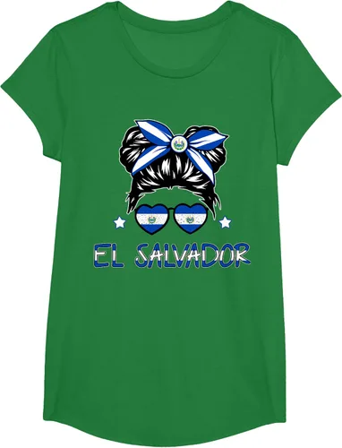 Vista 32 de Camiseta de El Salvador para Niñas Bandera Patrimonio Hispano Salvadoreño