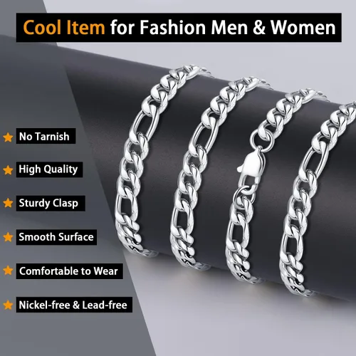 Vista 2 de Jewlpire Silver Chain Gold Chain for Men Boys, 14k Gold Plated Men's Necklaces Figaro Chain 5.5mm7mm Mens Chain 161820222426 inch