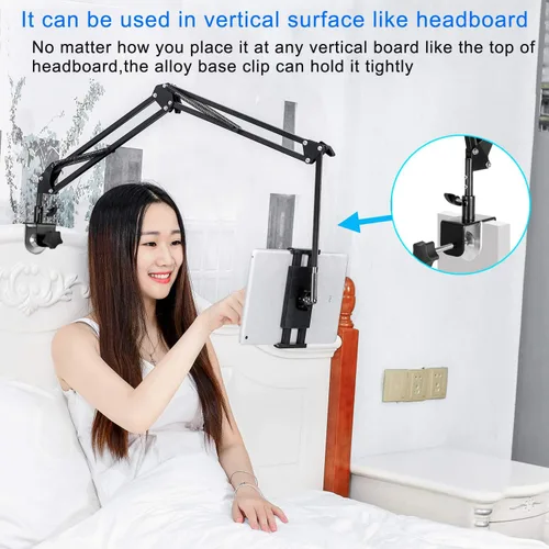 Vista 4 de Soporte para tablet ajustable, soporte plegable para cama, soporte universal flexible de aluminio para tableta con rotación de 360 grados