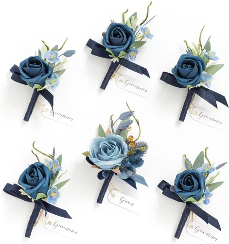 Vista 25 de Ling's Moment Boutonniere para Hombres Boda, Juego de 6, Novio y Padrinos Boutonniere para Boda Regreso a Casa Halloween Ceremonia Aniversario, Cena