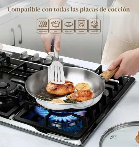 Vista 3 de KOCH SYSTEME CS Juego de sartenes de acero inoxidable con tapa, sartenes de acero inoxidable de 8" y 10" y 12" con mango resistente al calor, juego