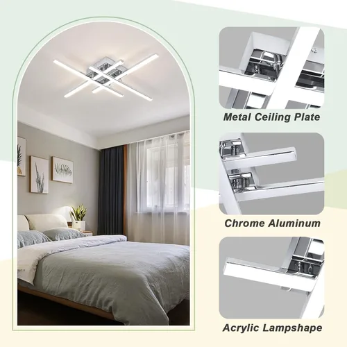 Vista 5 de CANEOE Moderna lámpara de techo LED de 38W regulable, lámpara de techo de montaje empotrado con control remoto, color plateado, cerca de la lámpara