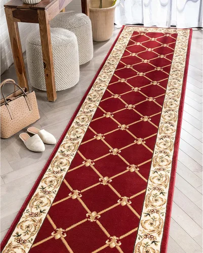 Vista 13 de Alfombra entramada roja francesa, europea, alfombra de área tradicional, fácil de limpiar, moderna, contemporánea, floral, gruesa, suave, alfombra