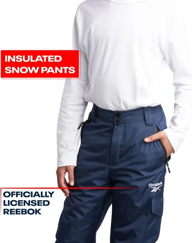 Vista 2 de Reebok Pantalones de nieve para niños Pantalones de snowboard pesados impermeables con bolsillos tipo cargo, polainas de nieve Pantalones de esquí