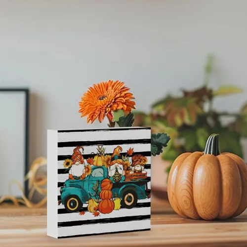 Vista 6 de Señal de Camión de Gnomos Otoñales Rústicos con Calabaza para Decoración de Otoño para Hogar Oficina Interior Decoración de Escritorio de Otoño