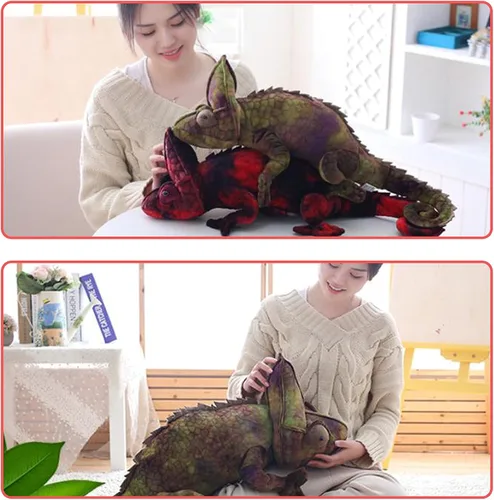 Vista 5 de Juguete de peluche de camaleón de simulación, súper suave de 27.55 pulgadas, juguete de peluche de camaleón de lagarto lindo y realista, regalo