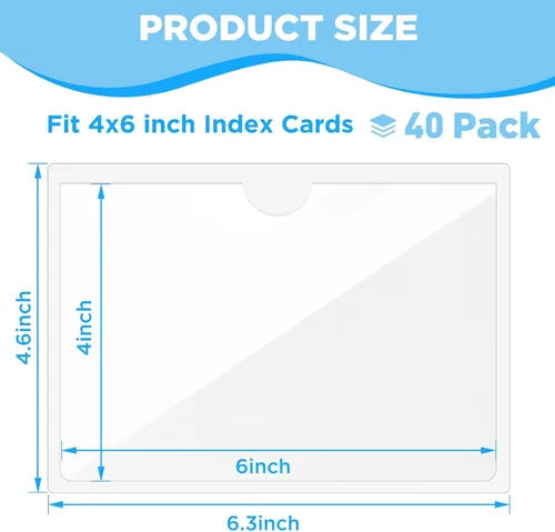 Vista 2 de 40 Pack Clear Self-Adhesive Pockets, 4" x 6" Index Card Pockets With Top Open Loading, PVC Label Holders for Organizing storage bins, Library Card