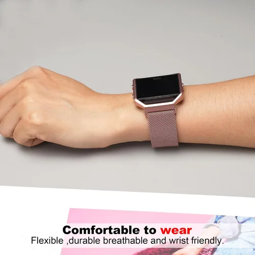 Vista 3 de Wongeto Correa de metal compatible con Fitbit Blaze bandas con marco de metal, correa de repuesto ajustable de malla de acero inoxidable