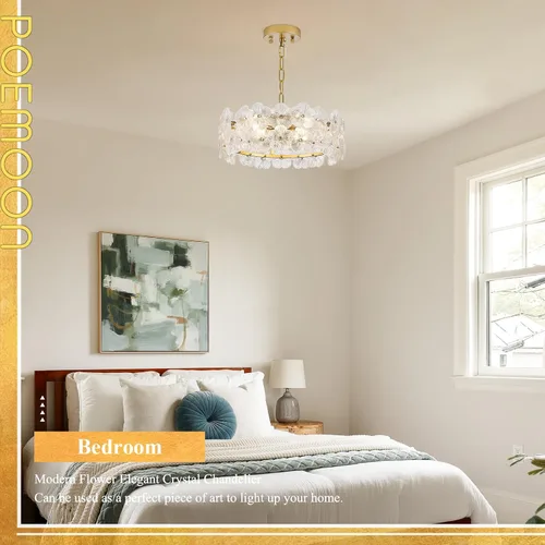 Vista 8 de Lámpara de cristal transparente de flores de 14 "4 luces de oro Dorado