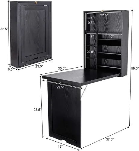 Vista 3 de Nightcore - Mesa montada en la pared con espacio de almacenamiento clasificado, escritorio plegable multiusos, estructura de madera resistente