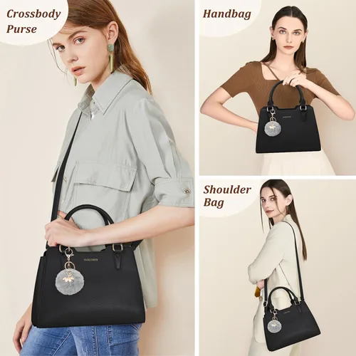 Vista 4 de IGOLUMON Bolso de mujer con asa superior de cuero vegano sintético Satchel Monedero para mujer Bolso de mano de diseñador con lindo pompón