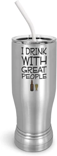 Vista 4 de PixiDoodle Great Drinking Buddies Pilsner Vaso con tapa deslizante resistente a derrames y paja de silicona (14 oz Pilsner, blanco)