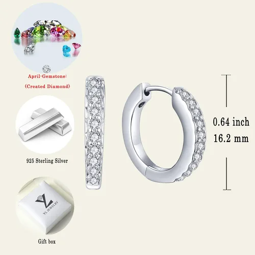 Vista 6 de YL Aretes de aro de plata de ley 925 con halo redondo, aretes de piedras de nacimiento para mujer