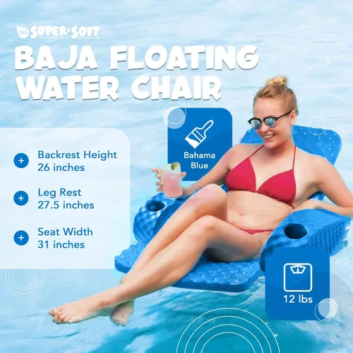 Vista 2 de TRC Recreation Silla Baja plegable de espuma para piscina, tumbona flotante portátil súper suave con 2 portavasos para artículos esenciales