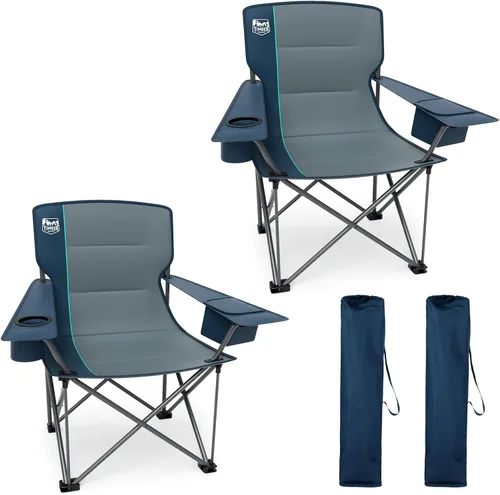 Vista 15 de Timber Ridge Silla de campamento acolchada para 3 personas con portavasos y bolsillos, sillas de campamento plegables para exteriores, capacidad