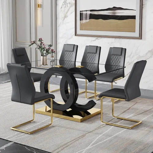 Vista 10 de Ebullient - Juego de mesa de comedor de vidrio para 4, juego de mesa y sillas de 5 piezas, mesa de comedor rectangular moderna con tapa de vidrio