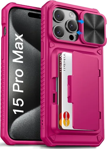 Vista 21 de Vihibii Funda para iPhone 13 Pro Max/iPhone 12 Pro Max con tarjetero (4 tarjetas) [bloqueo RFID] y cubierta de cámara deslizante, protección contra
